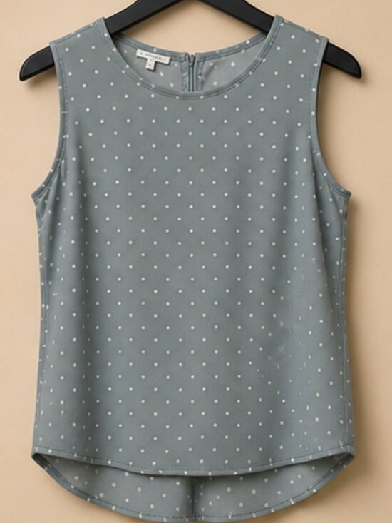 Maurices Tops - Maurices Blue Gray Polka Dot Sleeveless Blouse Size Large High Low Tank Top